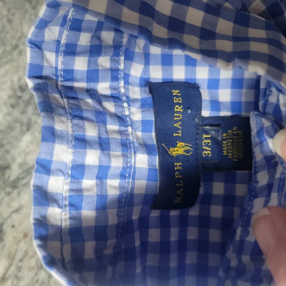 Ralph Lauren Boys Button Down Shirt Size 3T Blue Gingham Check Long Sleeve - Picture 2 of 2
